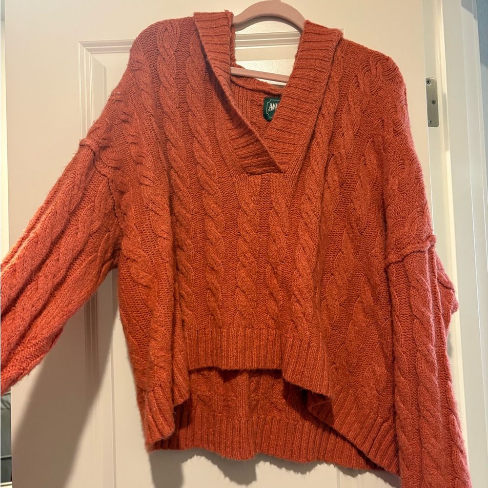 American Eagle Outfitters V-Neck Sweater - Orange